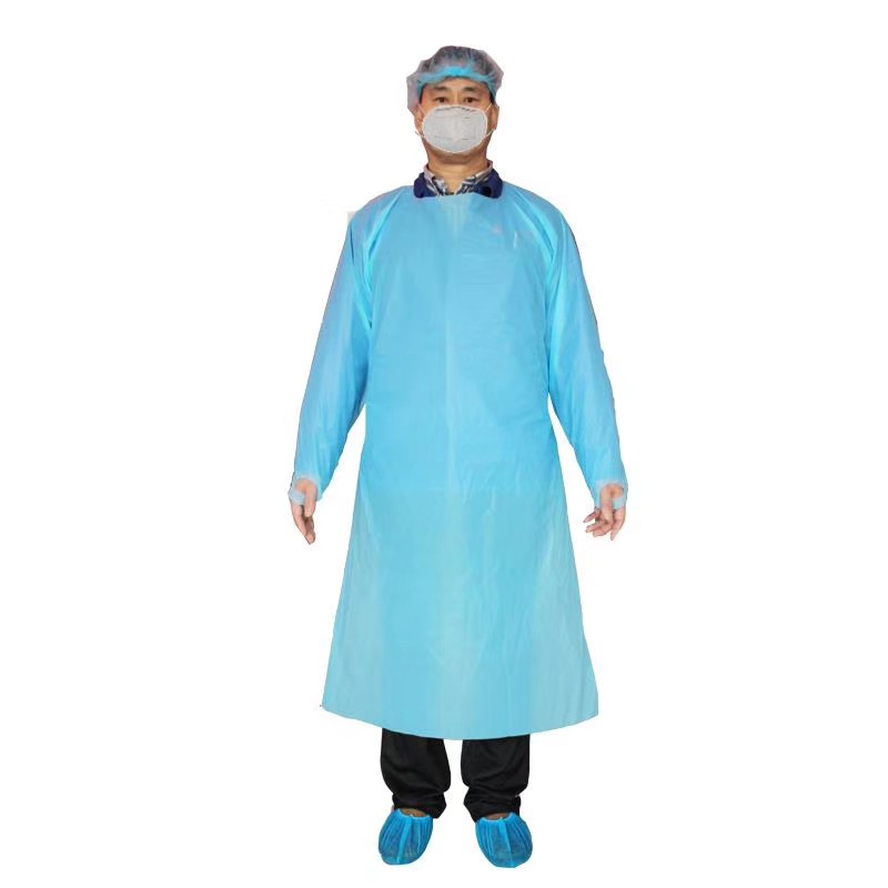 CPE gown laboratory isolation garment with thumb button sleeve as plastic and oil proof CPE gown laboratory isolation garment with thumb button sleeve as plastic and oil proof
