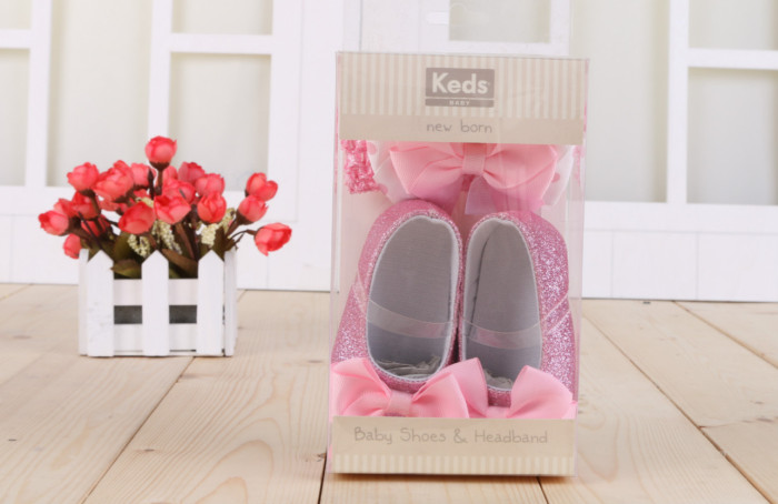 Baby shoes with gift box baby girl's shoes + head flowers combined baby hair jewelry gift