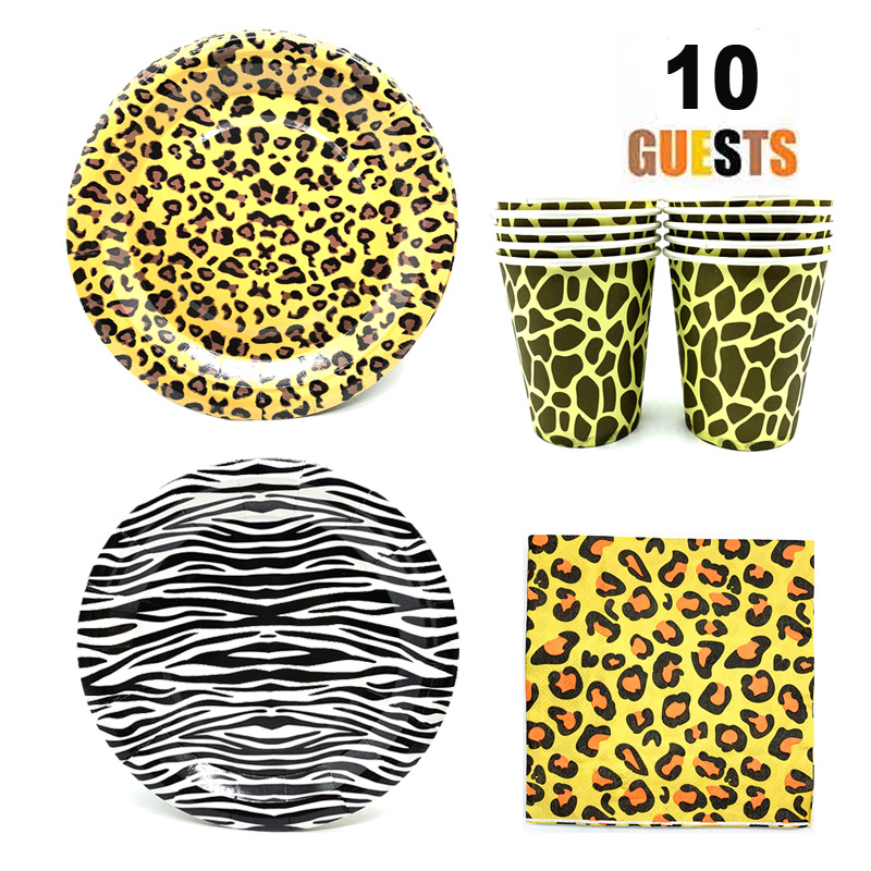 Zoo Theme Party Decoration Leopard Print Wild Party Paper Tray Paper Cup Paper Towel Tiger Print Animal Skin Print