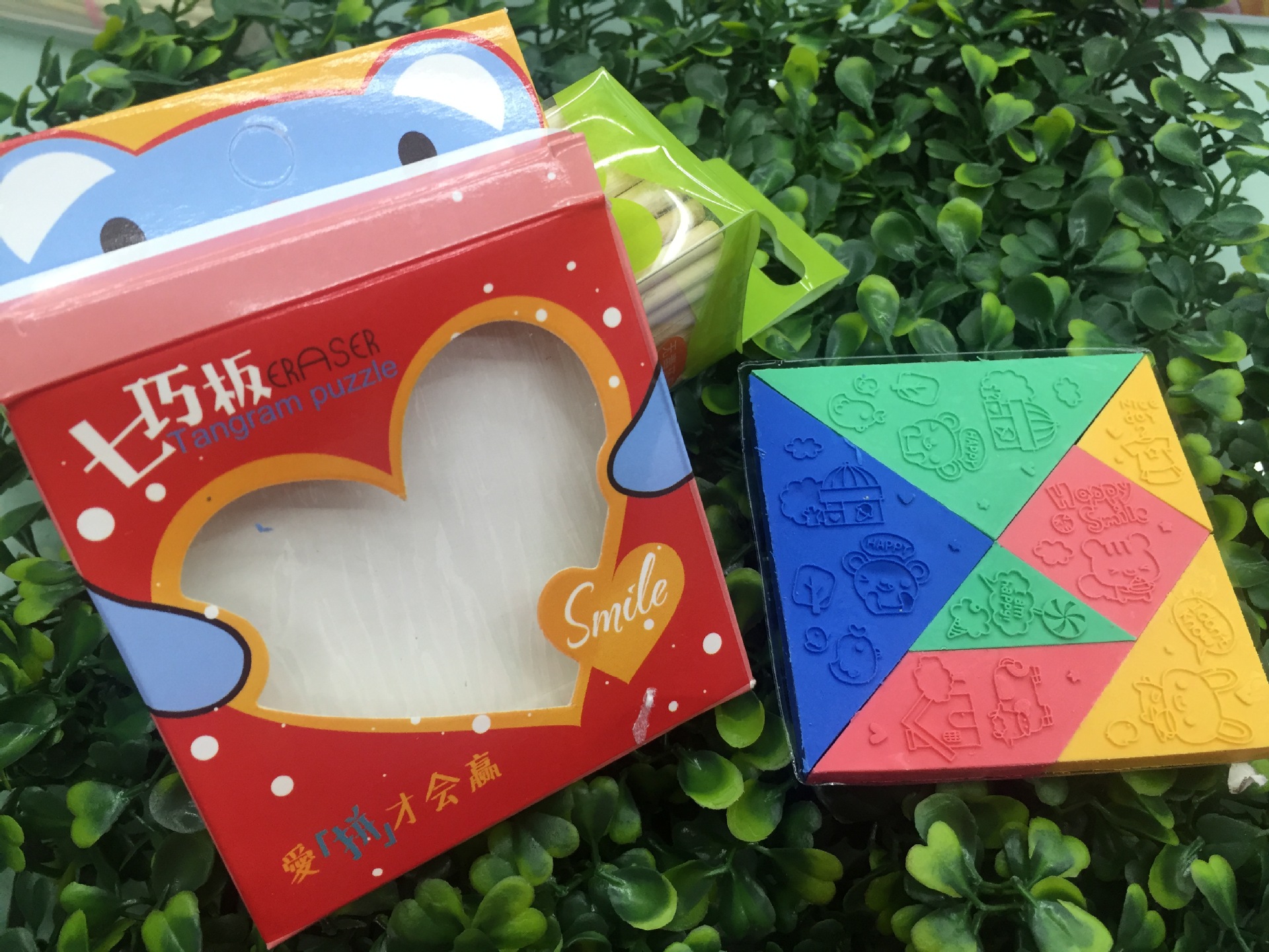Tangram shape eraser stamp student supplies gift cartoon eraser