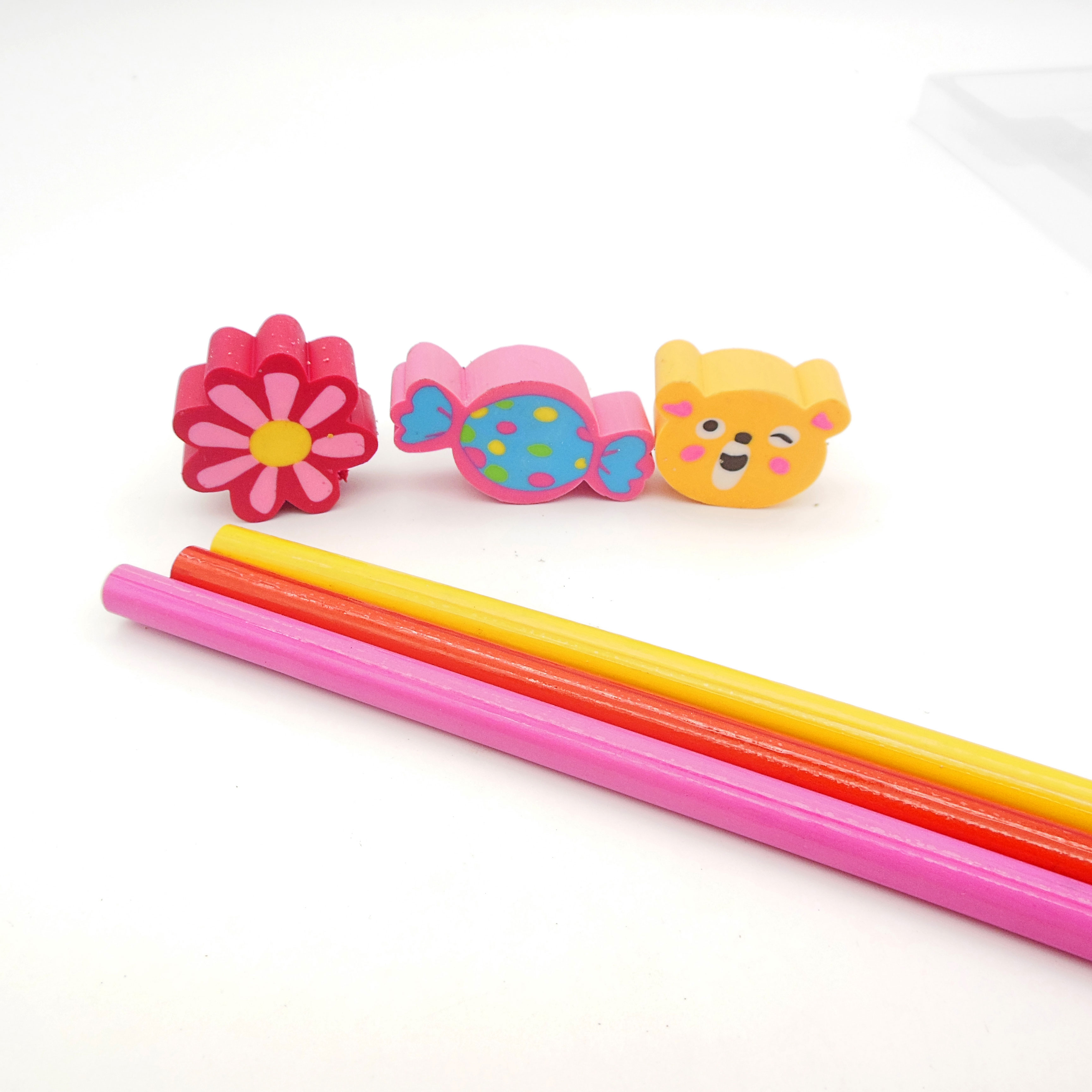 Six pencil with cartoon eraser toppers set for kids Six pencil with cartoon eraser toppers set for kids