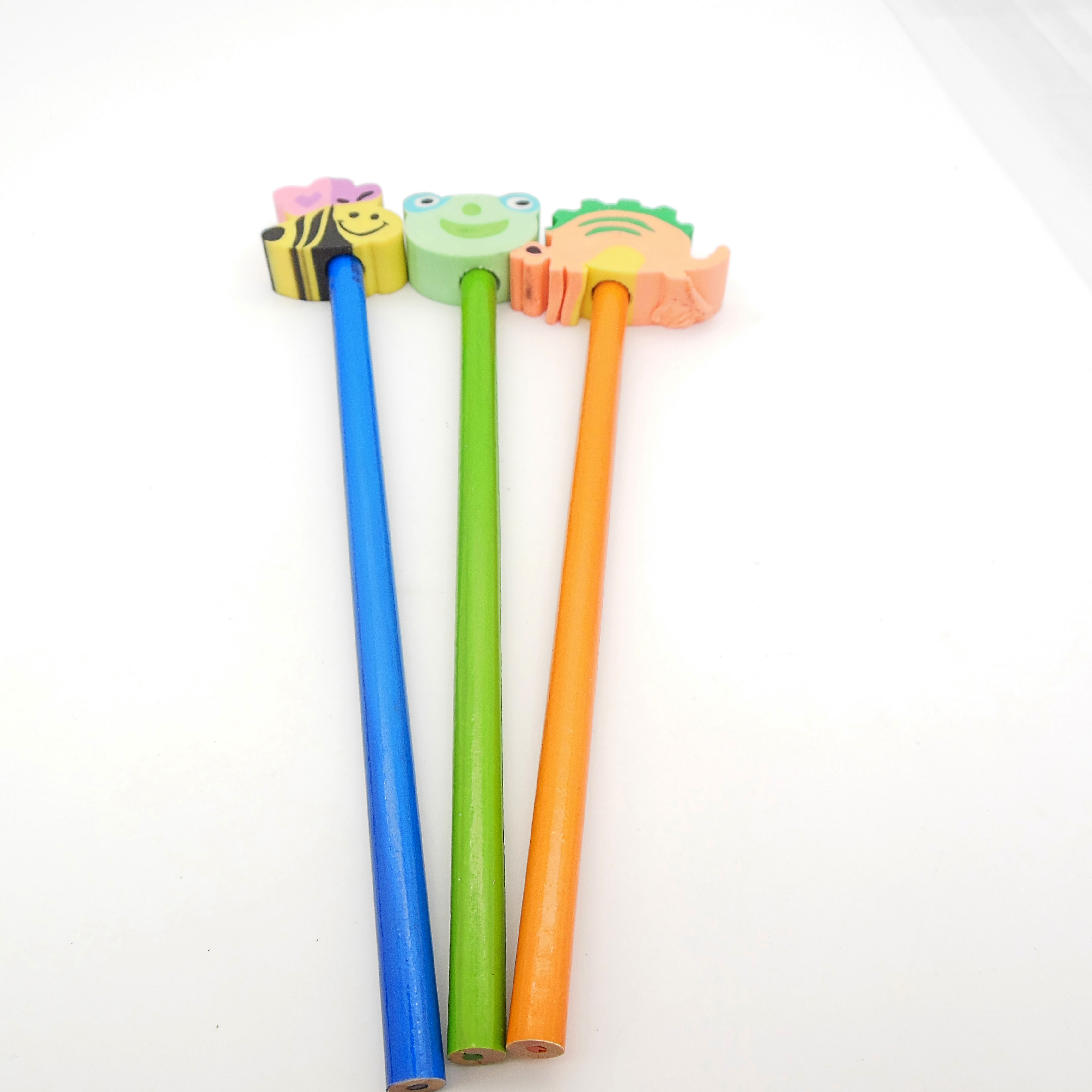 Six pencil with cartoon eraser toppers set for kids Six pencil with cartoon eraser toppers set for kids