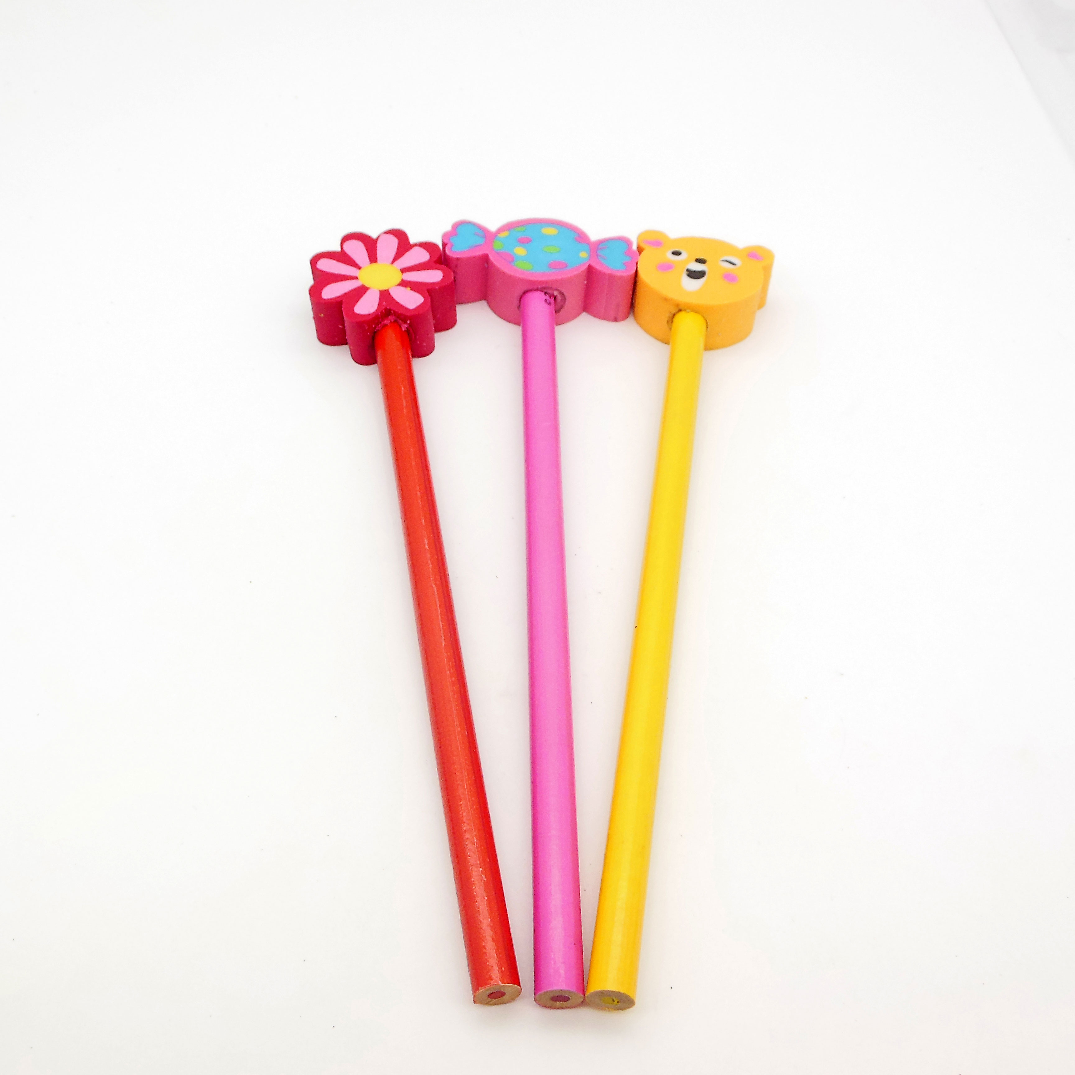 Six pencil with cartoon eraser toppers set for kids Six pencil with cartoon eraser toppers set for kids