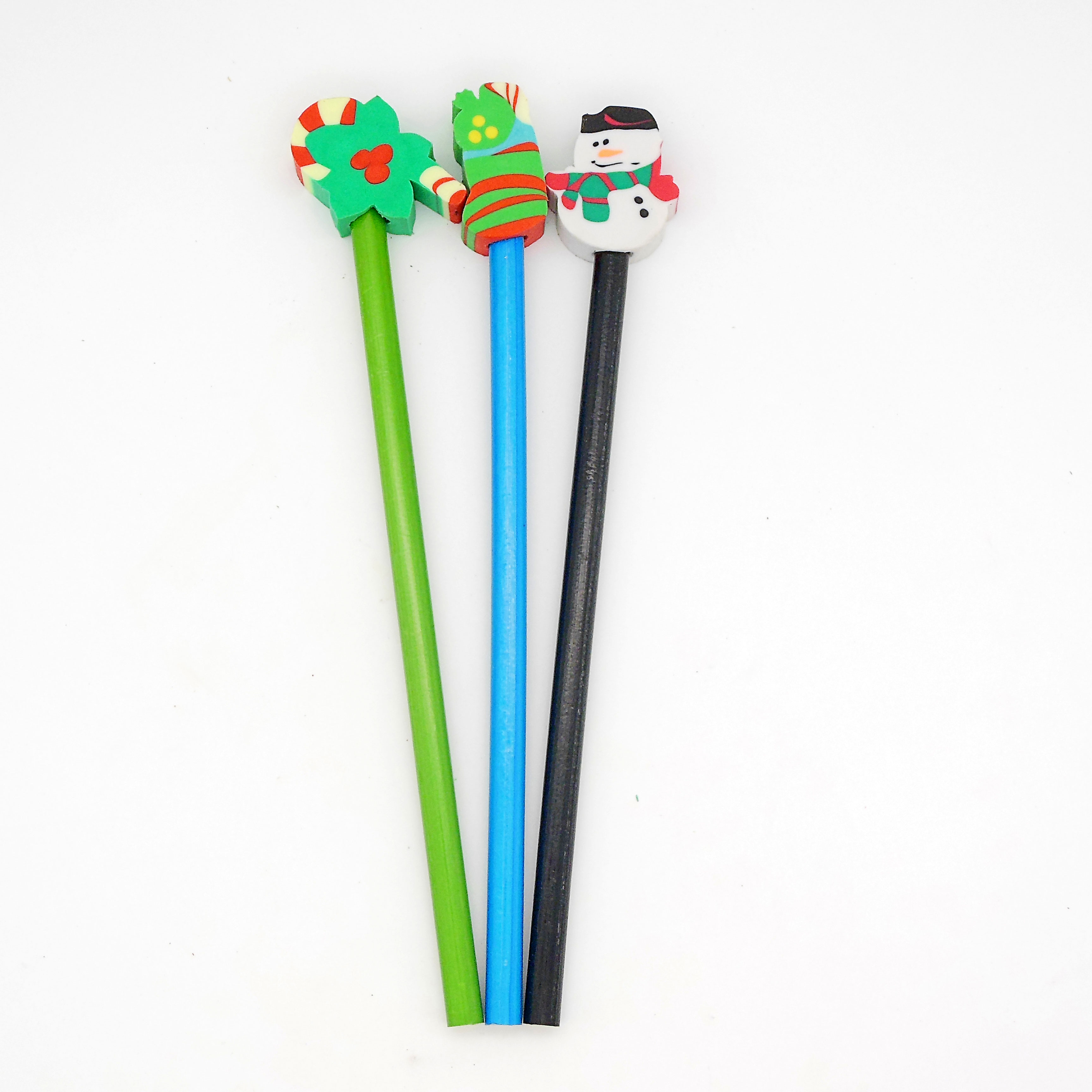 twelve pencil with cartoon christmas eraser set for kids twelve pencil with cartoon christmas eraser set for kids