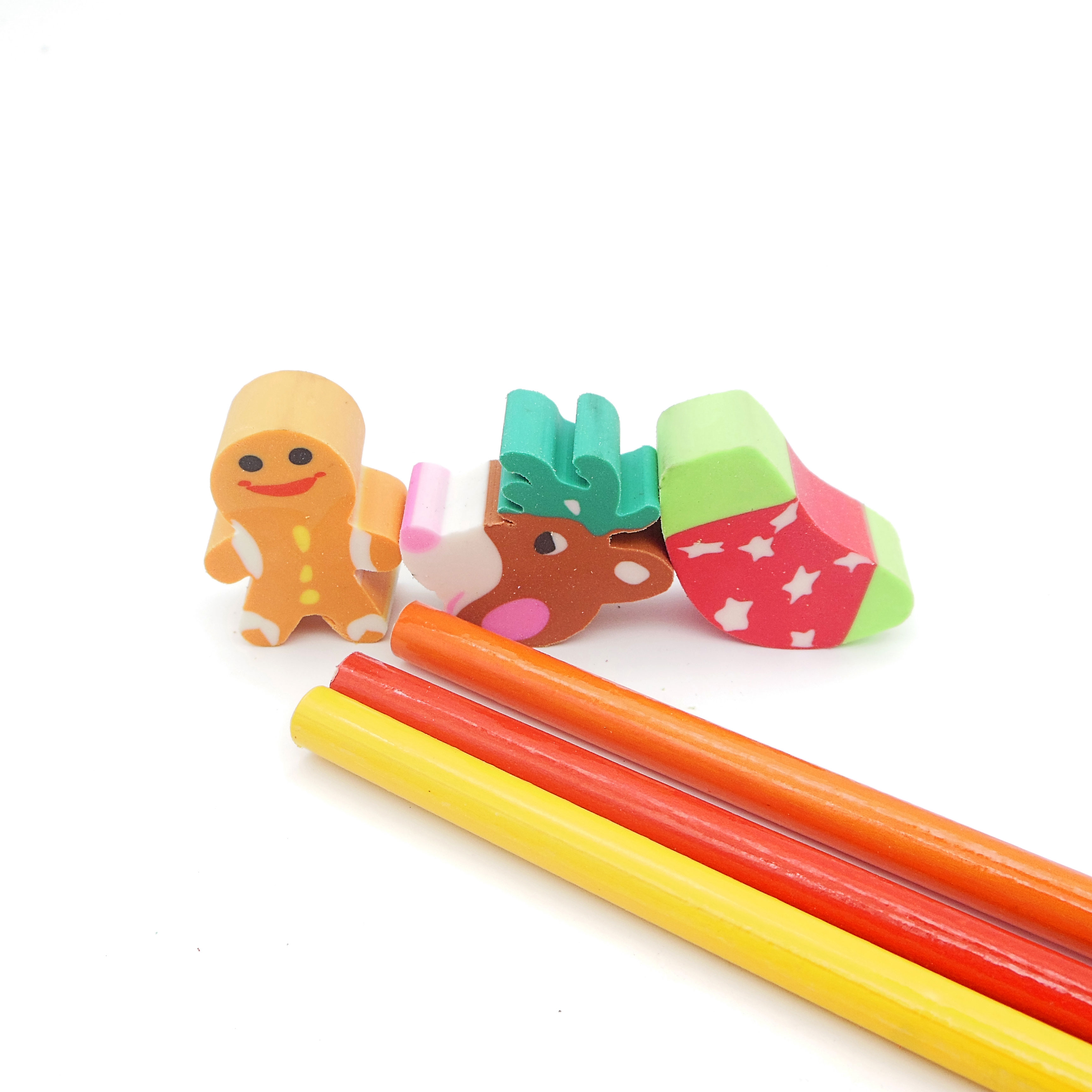 twelve pencil with cartoon christmas eraser set for kids twelve pencil with cartoon christmas eraser set for kids