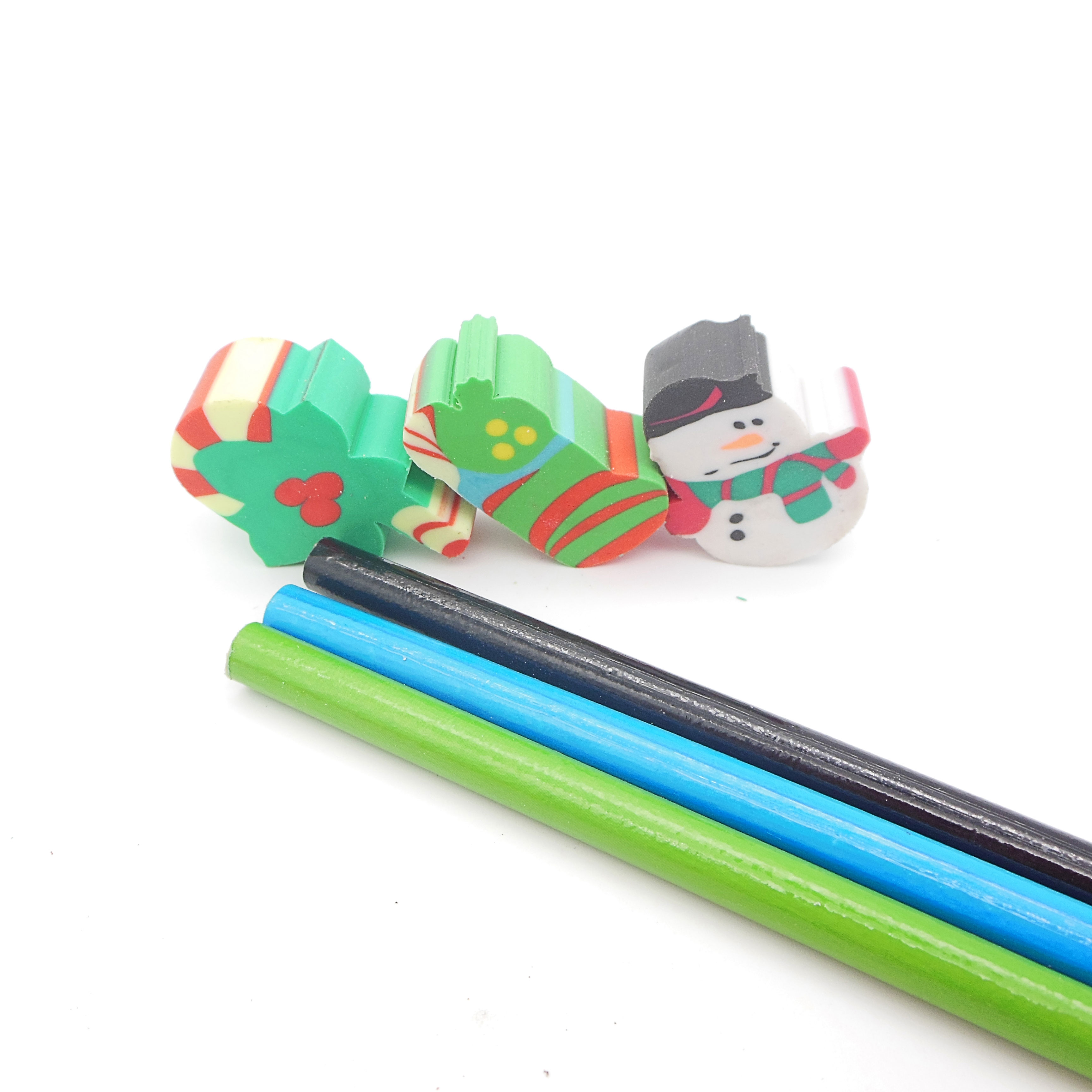 twelve pencil with cartoon christmas eraser set for kids twelve pencil with cartoon christmas eraser set for kids