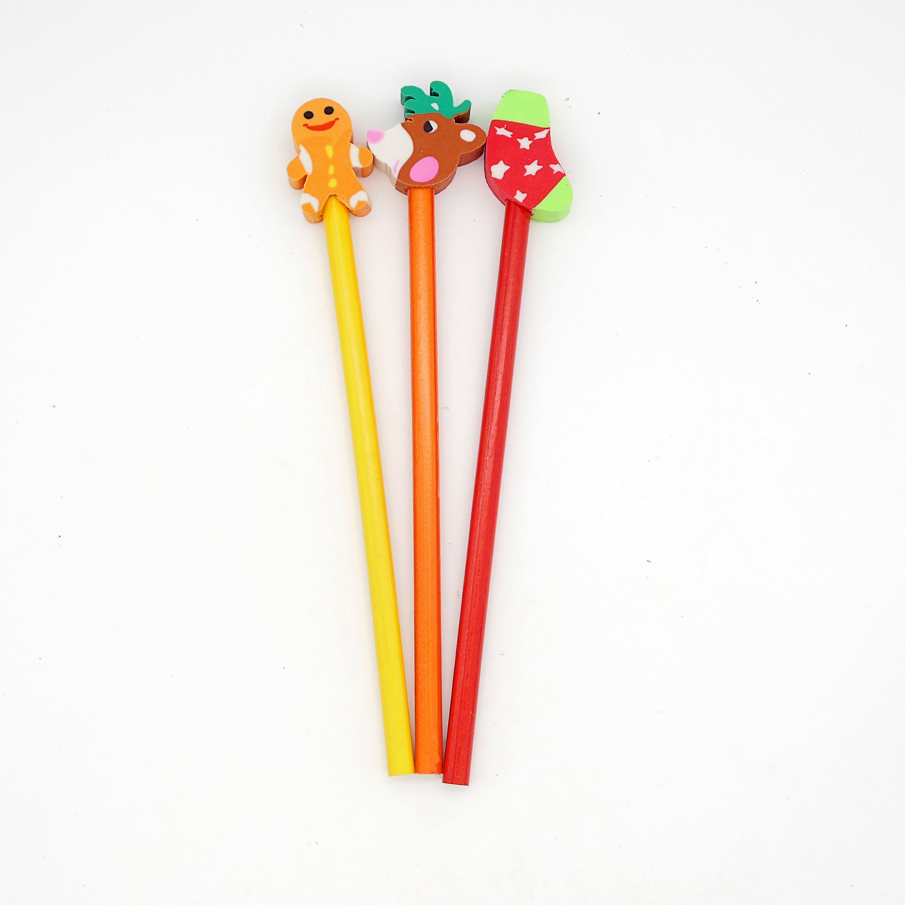 twelve pencil with cartoon christmas eraser set for kids twelve pencil with cartoon christmas eraser set for kids