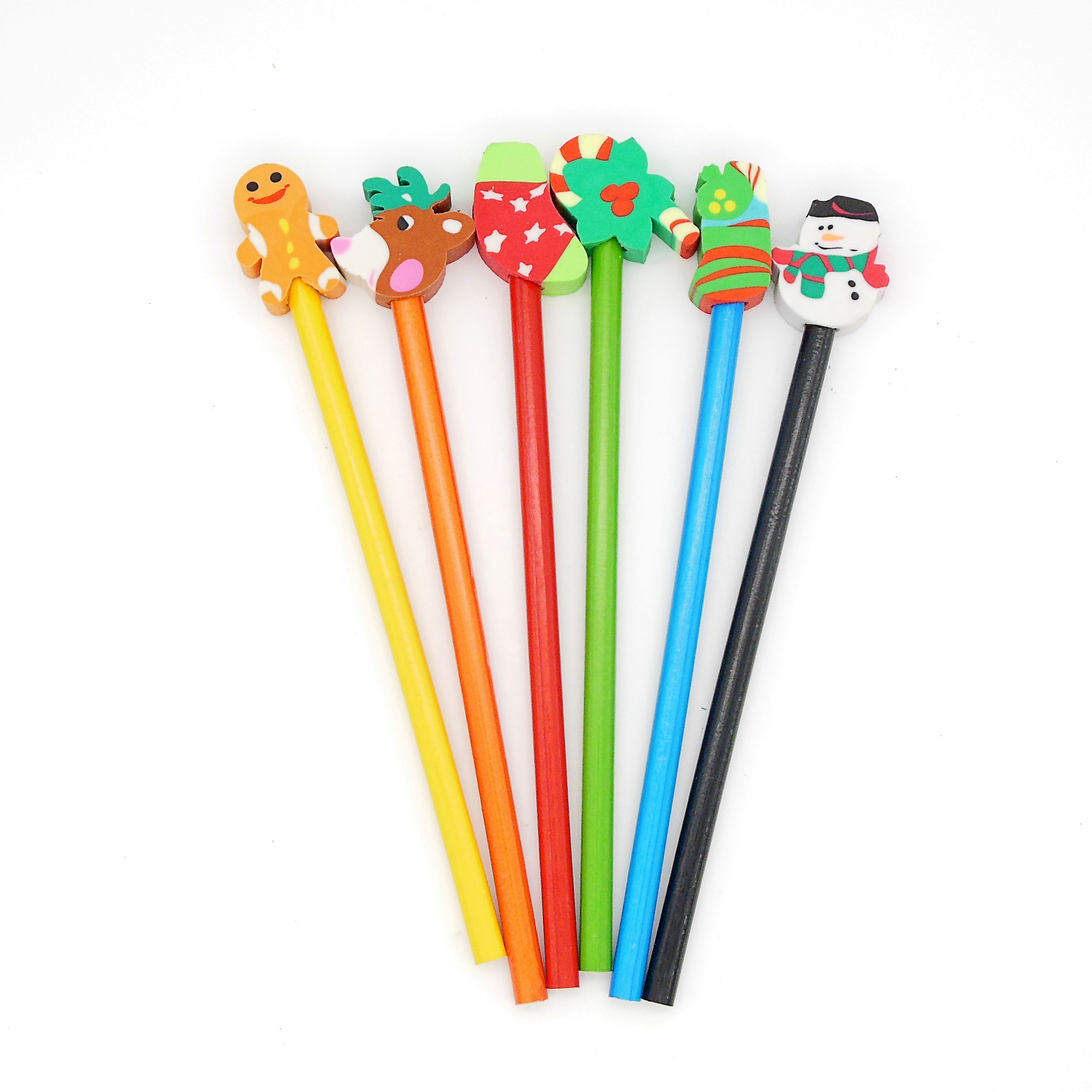 twelve pencil with cartoon christmas eraser set for kids 