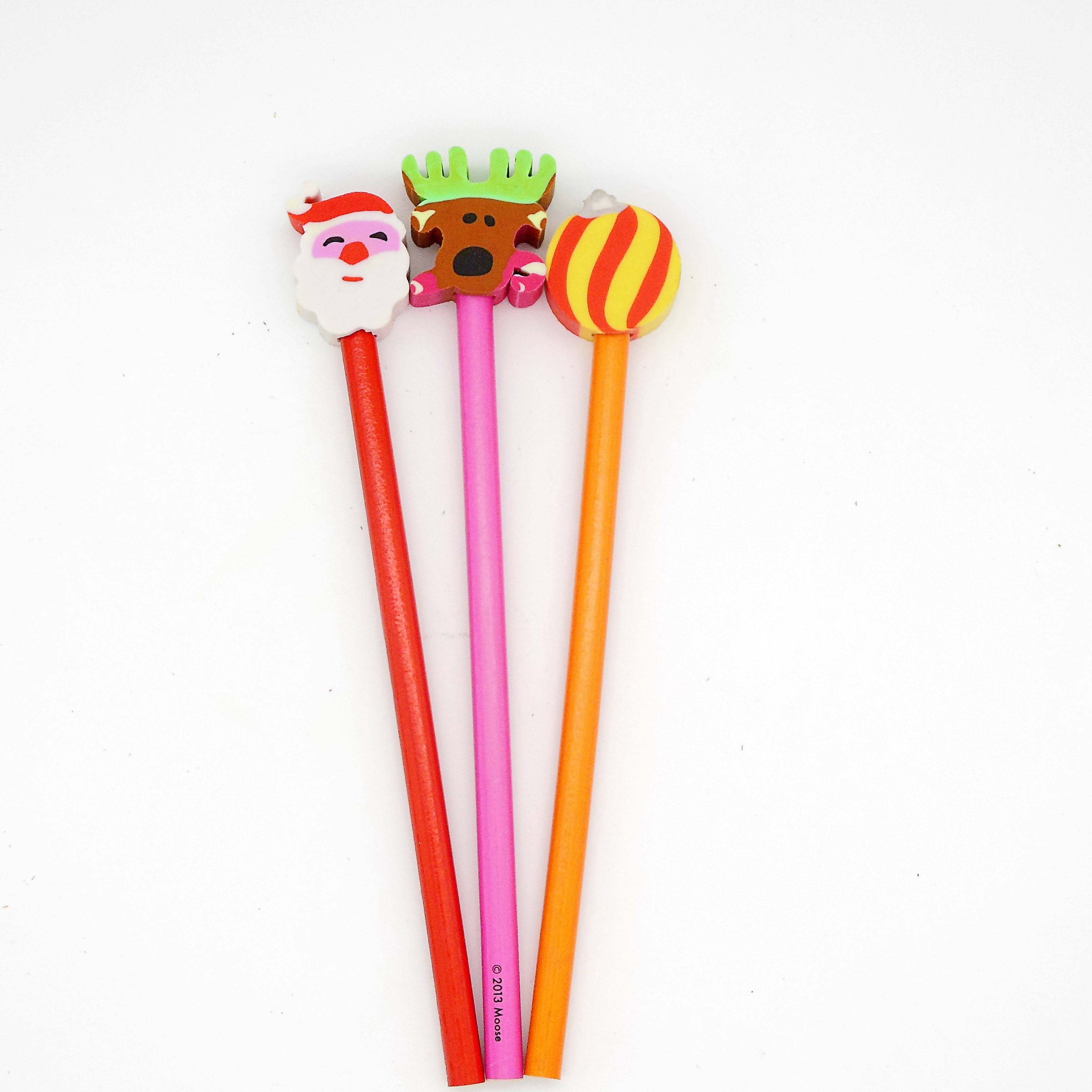 twelve pencil with cartoon christmas eraser set for kids twelve pencil with cartoon christmas eraser set for kids