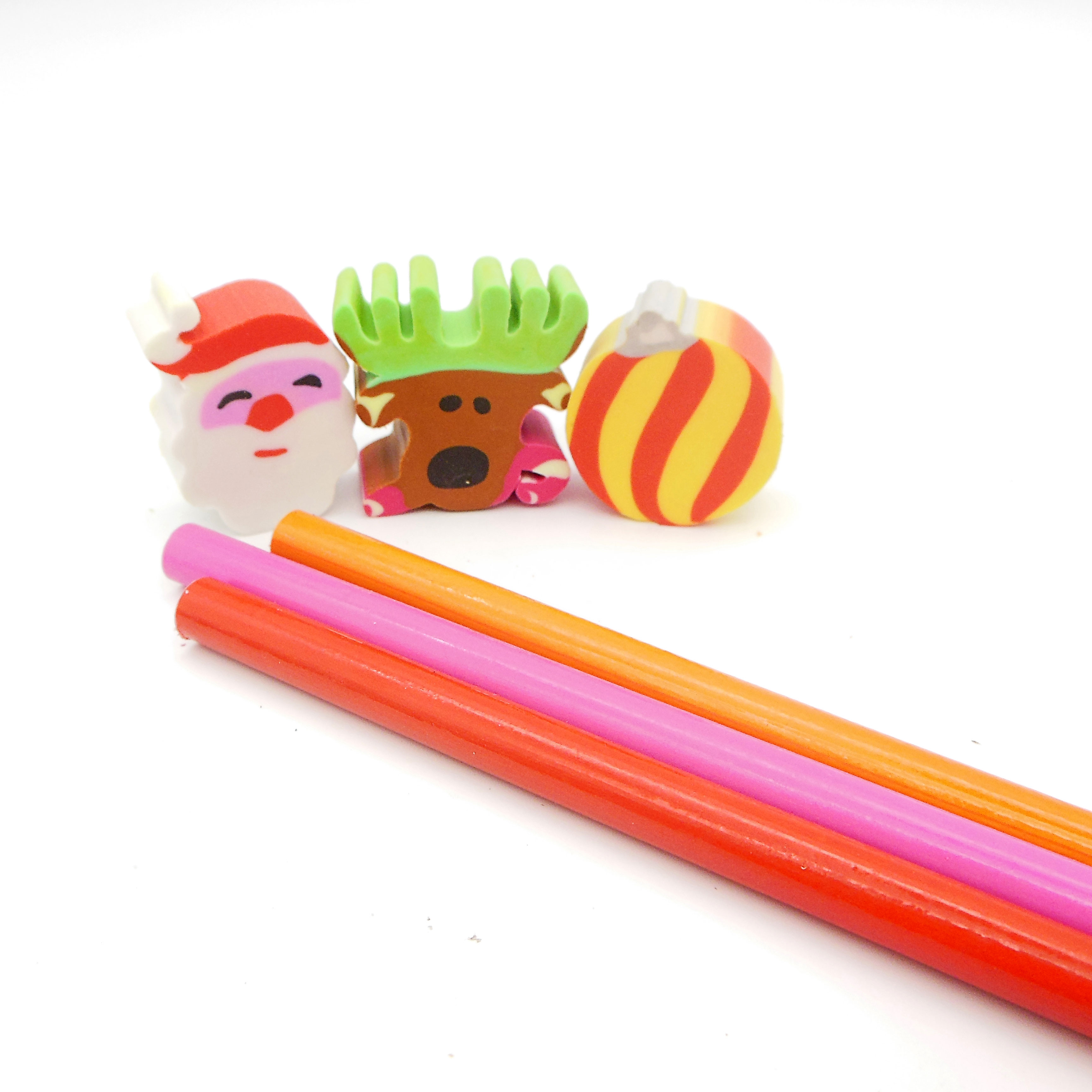 twelve pencil with cartoon christmas eraser set for kids twelve pencil with cartoon christmas eraser set for kids