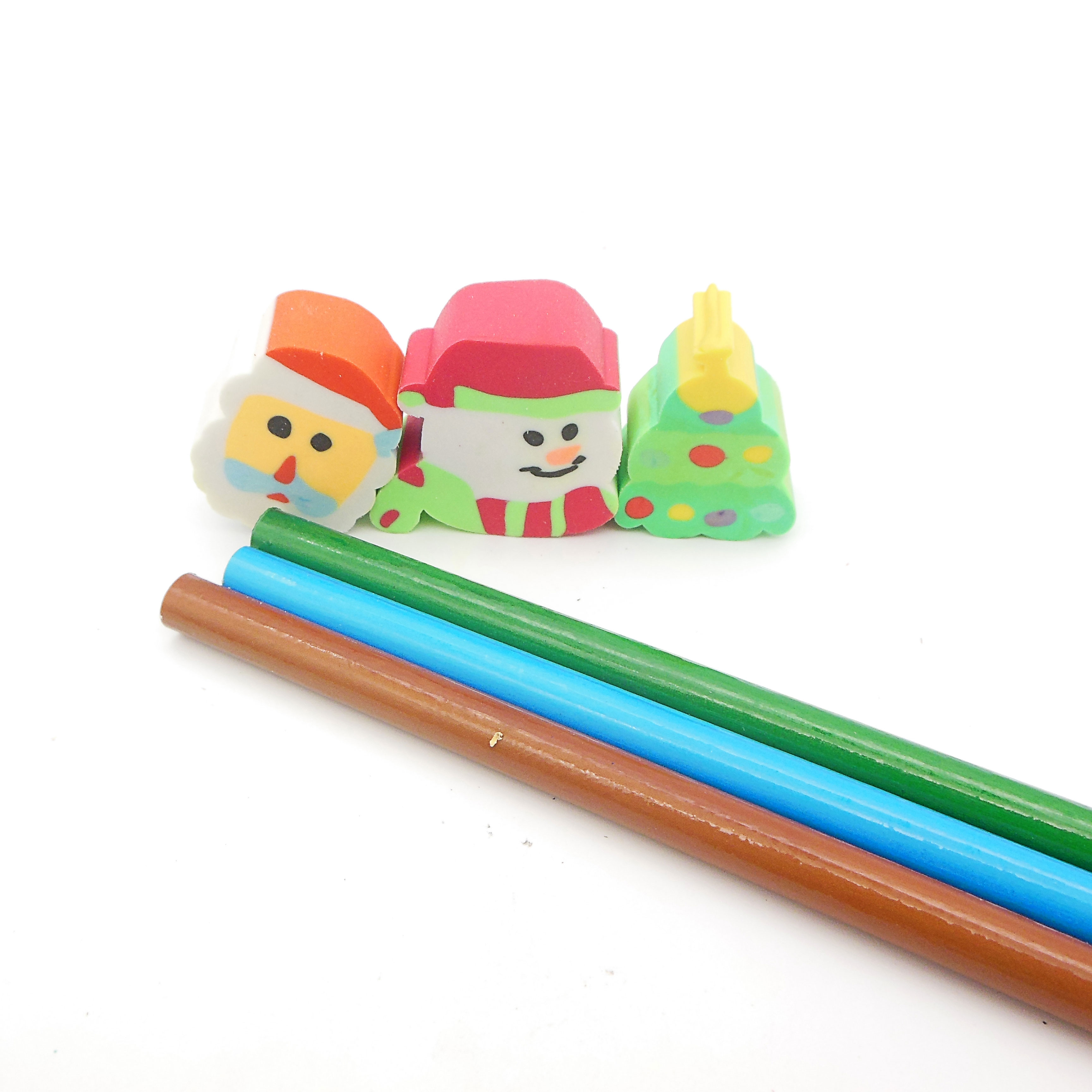 twelve pencil with cartoon christmas eraser set for kids twelve pencil with cartoon christmas eraser set for kids