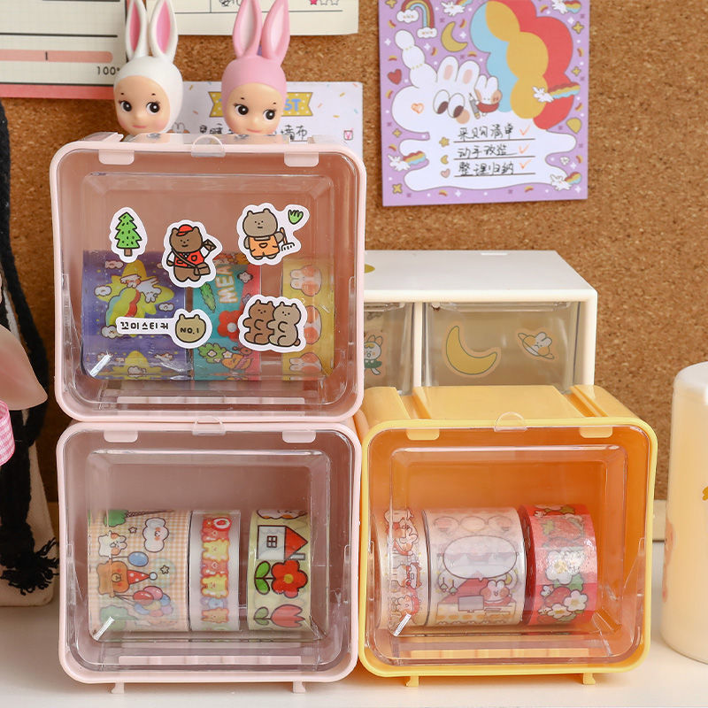 Tape Storage Box Drawer Acrylic Transparent Desktop Girl Paper Notebook Storage Rack Japanese Paper Stationery Artifact