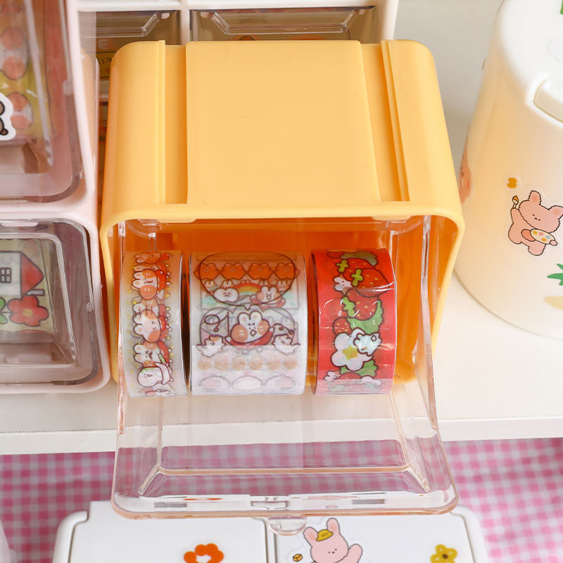 Tape Storage Box Drawer Acrylic Transparent Desktop Girl Paper Notebook Storage Rack Japanese Paper Stationery Artifact