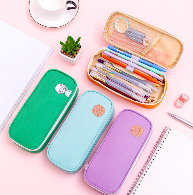 Solid-color pencil bag Oxford cloth pencil bag stationery bag pencil-box pencil-box Large-capacity pencil-box