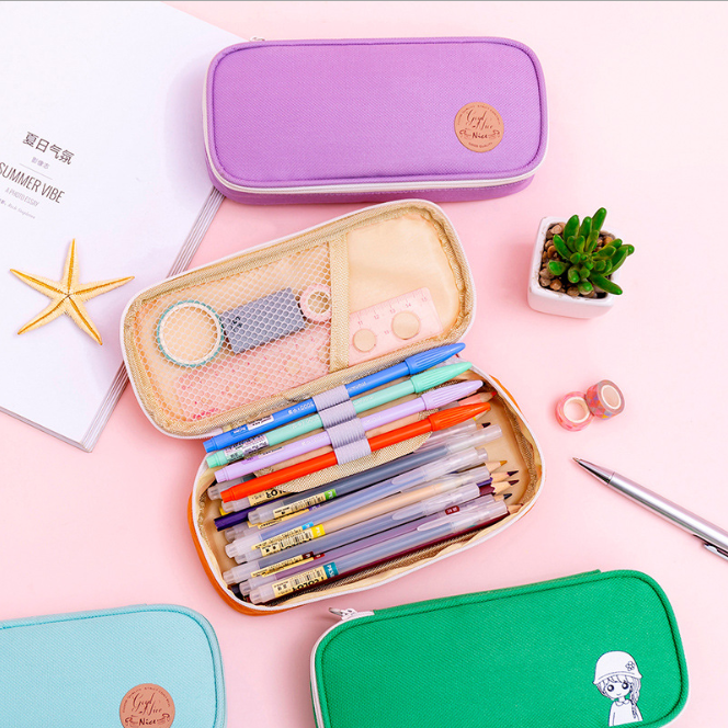 Solid-color pencil bag Oxford cloth pencil bag stationery bag pencil-box pencil-box Large-capacity pencil-box