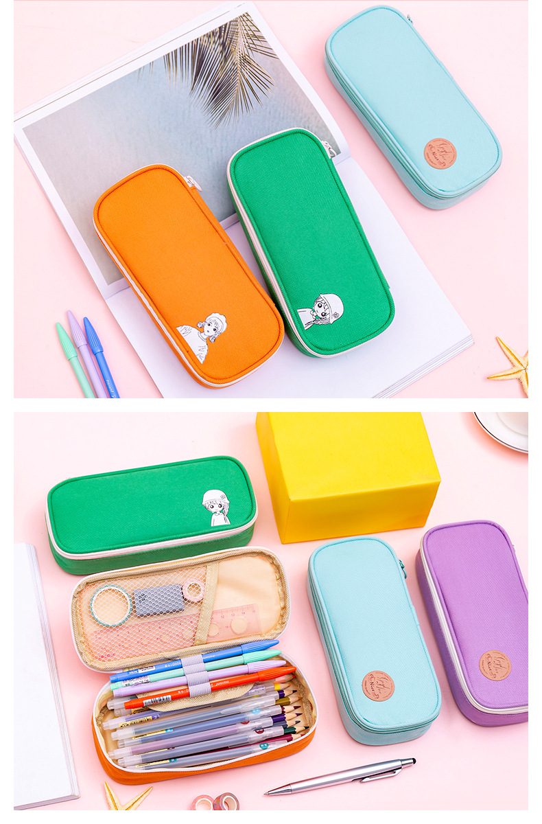 Solid-color pencil bag Oxford cloth pencil bag stationery bag pencil-box pencil-box Large-capacity pencil-box