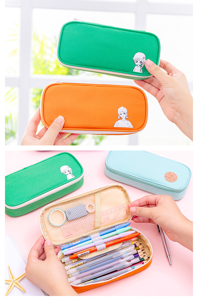 Solid-color pencil bag Oxford cloth pencil bag stationery bag pencil-box pencil-box Large-capacity pencil-box