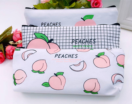 Japanese Peach canvas pencil bag Small fresh fun letter pencil-box pencil bag