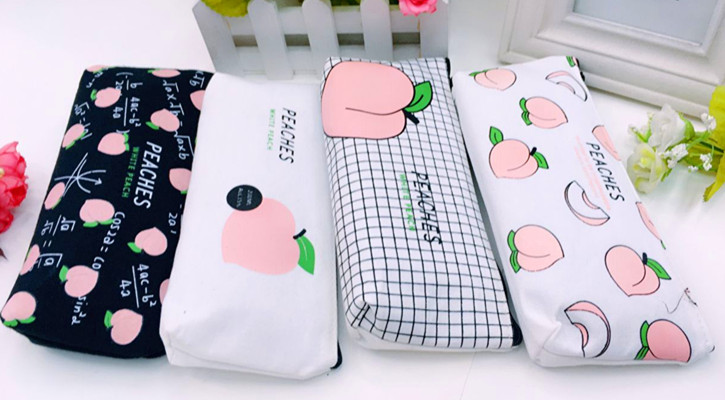 Japanese Peach canvas pencil bag Small fresh fun letter pencil-box pencil bag