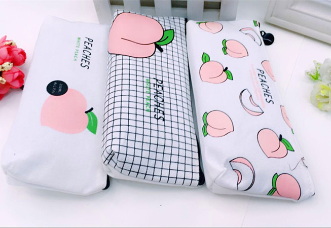 Japanese Peach canvas pencil bag Small fresh fun letter pencil-box pencil bag