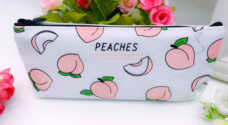 Japanese Peach canvas pencil bag Small fresh fun letter pencil-box pencil bag