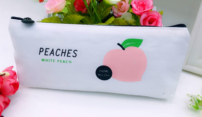 Japanese Peach canvas pencil bag Small fresh fun letter pencil-box pencil bag