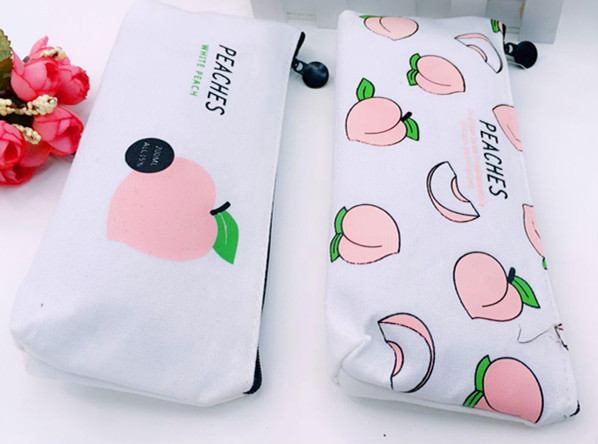 Japanese Peach canvas pencil bag Small fresh fun letter pencil-box pencil bag