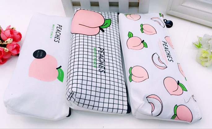 Japanese Peach canvas pencil bag Small fresh fun letter pencil-box pencil bag