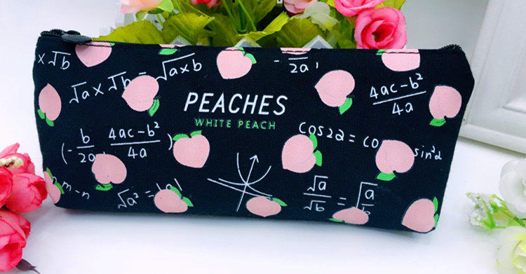 Japanese Peach canvas pencil bag Small fresh fun letter pencil-box pencil bag