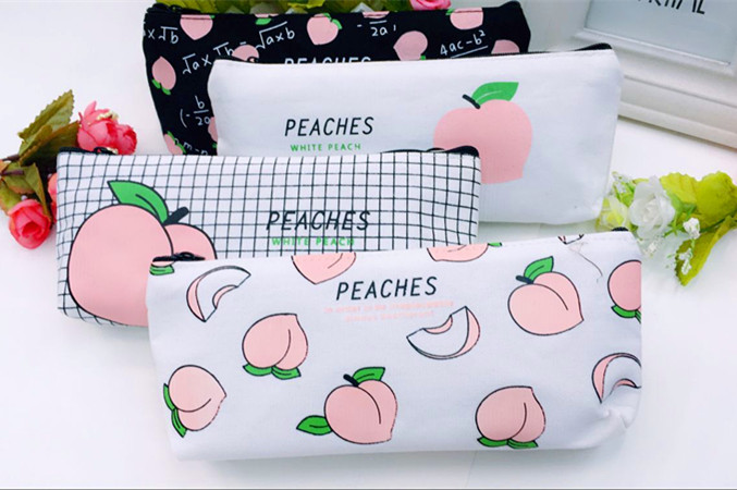 Japanese Peach canvas pencil bag Small fresh fun letter pencil-box pencil bag