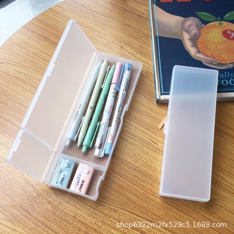 MUJI Stationery Translucent Pencil Box Student Minimalist Frosted TikTok Pencil Case Pp Plastic Pencil-Box
