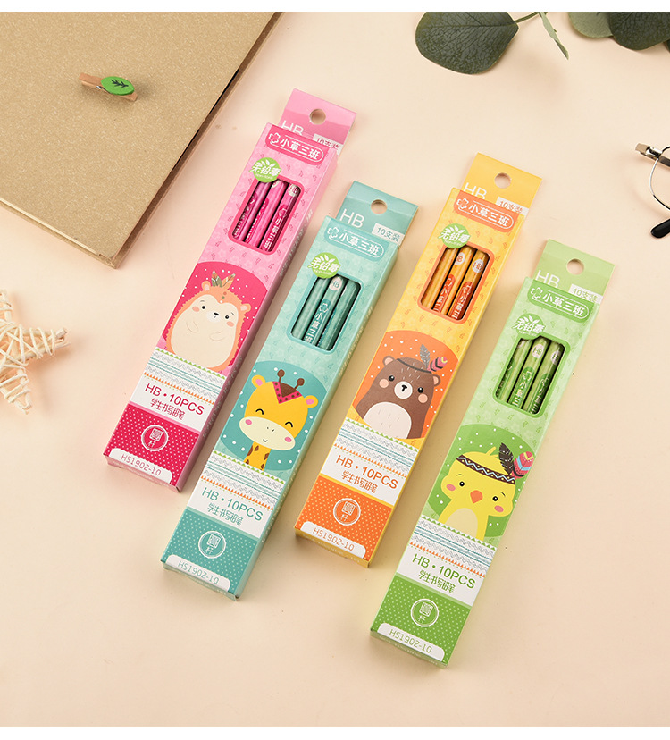 Cartoon 10 PCs Boxed round Brush Pot Small Leather Tip HB Pencil Children's Regular Writing Stationery Wholesale Cartoon 10 PCs Boxed round Brush Pot Small Leather Tip HB Pencil Children's Regular Writing Stationery Wholesale