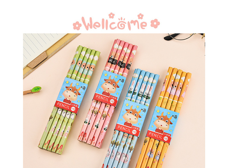 Shunfu Cartoon Mantle round Brush Pot Student Children Writing HB Log Pencil Learning Prize Stationery Wholesale