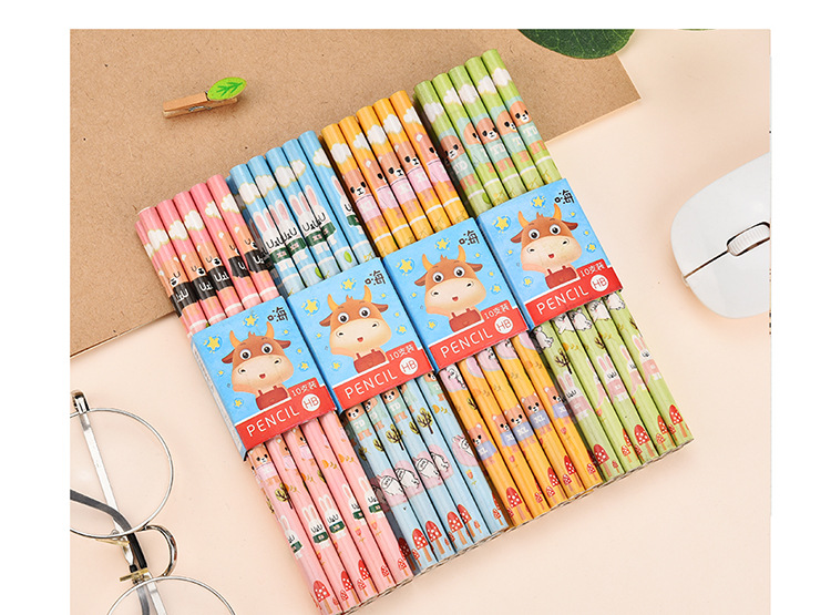 Shunfu Cartoon Mantle round Brush Pot Student Children Writing HB Log Pencil Learning Prize Stationery Wholesale