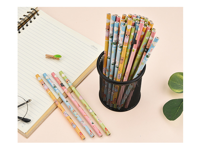 Shunfu Cartoon Mantle round Brush Pot Student Children Writing HB Log Pencil Learning Prize Stationery Wholesale