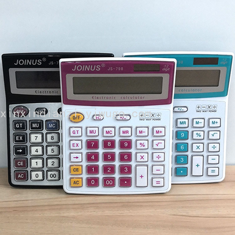 Joinus798 Color Solar Office Calculator 12-Digit Large Calculator Pink Green Black Calculator