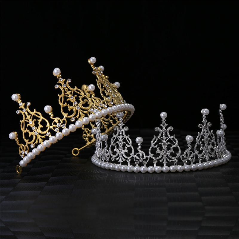 Iron Half Circle Cake Baking Decoration Crown Bridal Crown Birthday Baking Decoration Supplies Light Pearl Headdress
