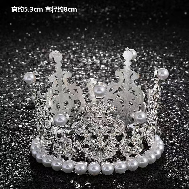 Iron Half Circle Cake Baking Decoration Crown Bridal Crown Birthday Baking Decoration Supplies Light Pearl Headdress