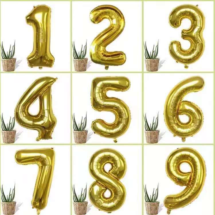 32-Inch Gradient Color Digital Balloon Children's Birthday Decoration Balloon Crown Digital Aluminum Film Balloon Factory Wholesale