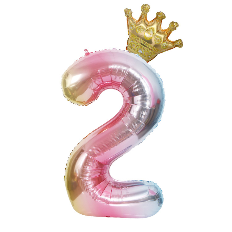 Amazon Cross-Border Balloon 40-Inch Gradient Digital Crown Balloon Set Children Full-Year Birthday Party Decoration