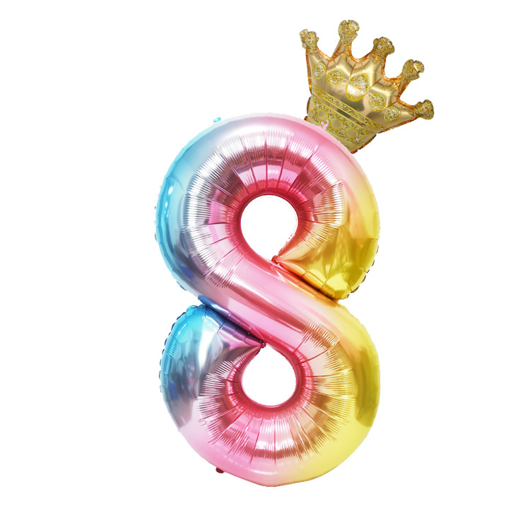 Amazon Cross-Border Balloon 40-Inch Gradient Digital Crown Balloon Set Children Full-Year Birthday Party Decoration