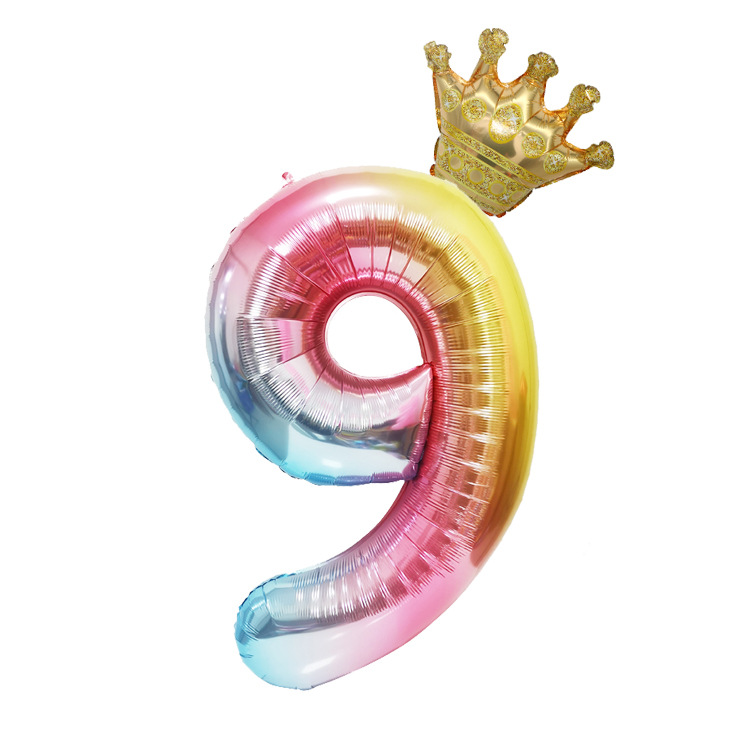 Amazon Cross-Border Balloon 40-Inch Gradient Digital Crown Balloon Set Children Full-Year Birthday Party Decoration