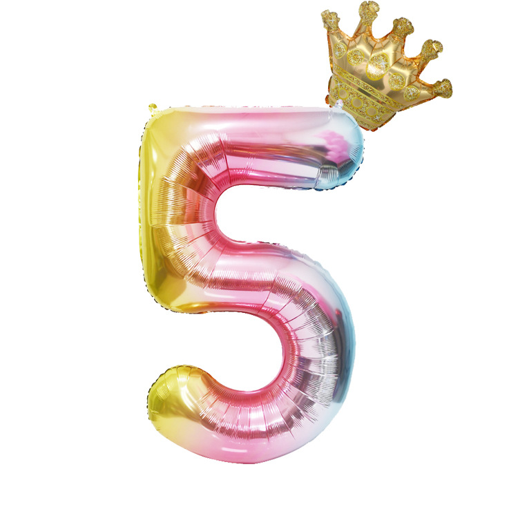 Amazon Cross-Border Balloon 40-Inch Gradient Digital Crown Balloon Set Children Full-Year Birthday Party Decoration