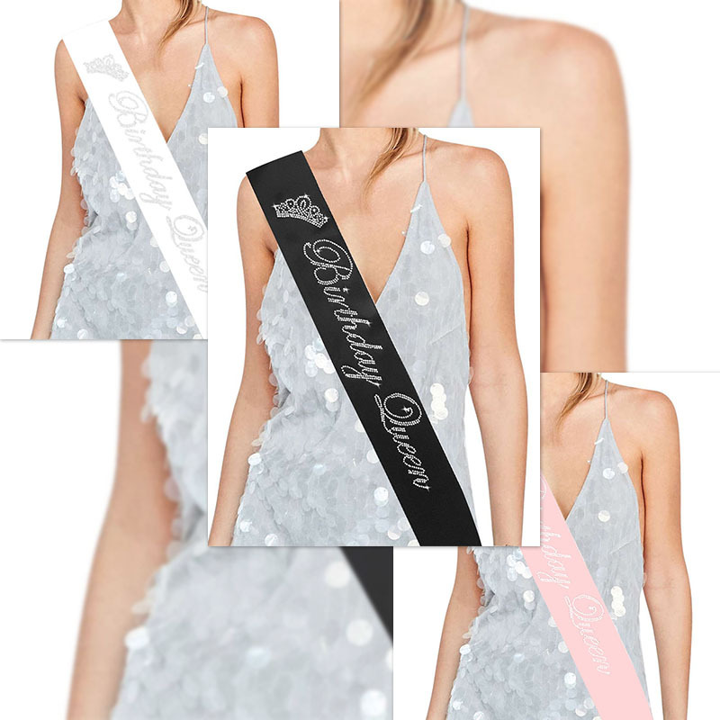 AliExpress Amazon Birthday Party Etiquette Crown Birthday Queen Black and White Pink Shoulder Strap
