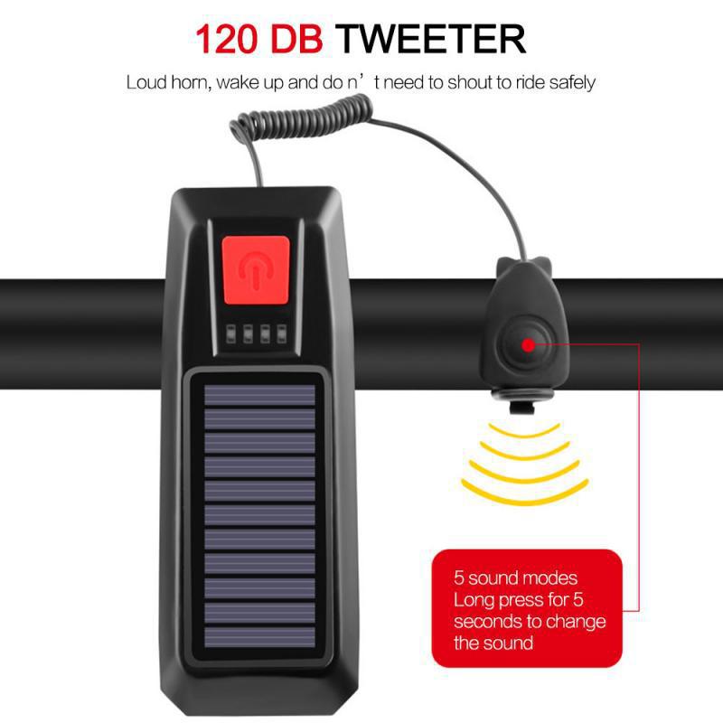 Bicycle Solar Headlight Horn Light Night Outdoor Riding USB Rechargeable Headlight Bicycle Strong Light Flashlight Equipment