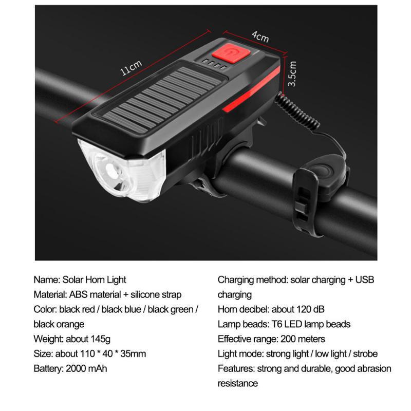Bicycle Solar Headlight Horn Light Night Outdoor Riding USB Rechargeable Headlight Bicycle Strong Light Flashlight Equipment Bicycle Solar Headlight Horn Light Night Outdoor Riding USB Rechargeable Headlight Bicycle Strong Light Flashlight Equipment