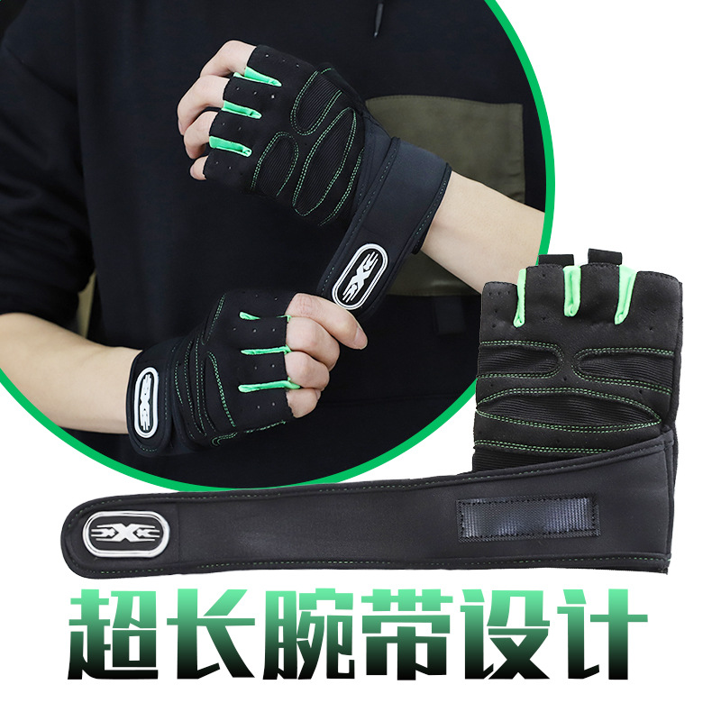 Xinji Manufacturer Women&#039;s Long Wristband Half-Finger Fitness Gloves Barbell Equipment Weightlifting Outdoor Sports Riding Gloves for Men