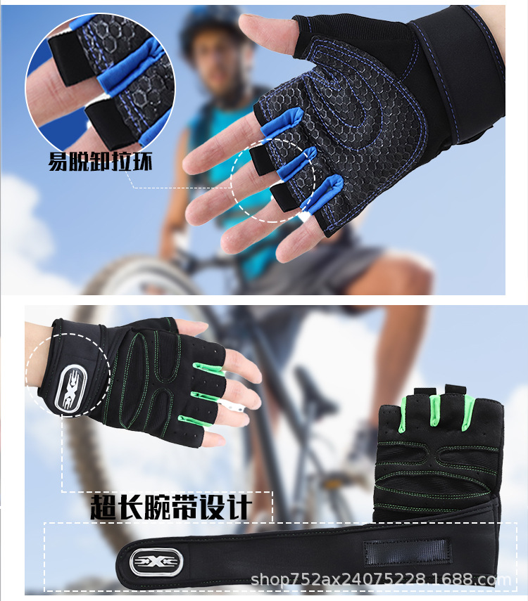 Xinji Manufacturer Women's Long Wristband Half-Finger Fitness Gloves Barbell Equipment Weightlifting Outdoor Sports Riding Gloves for Men