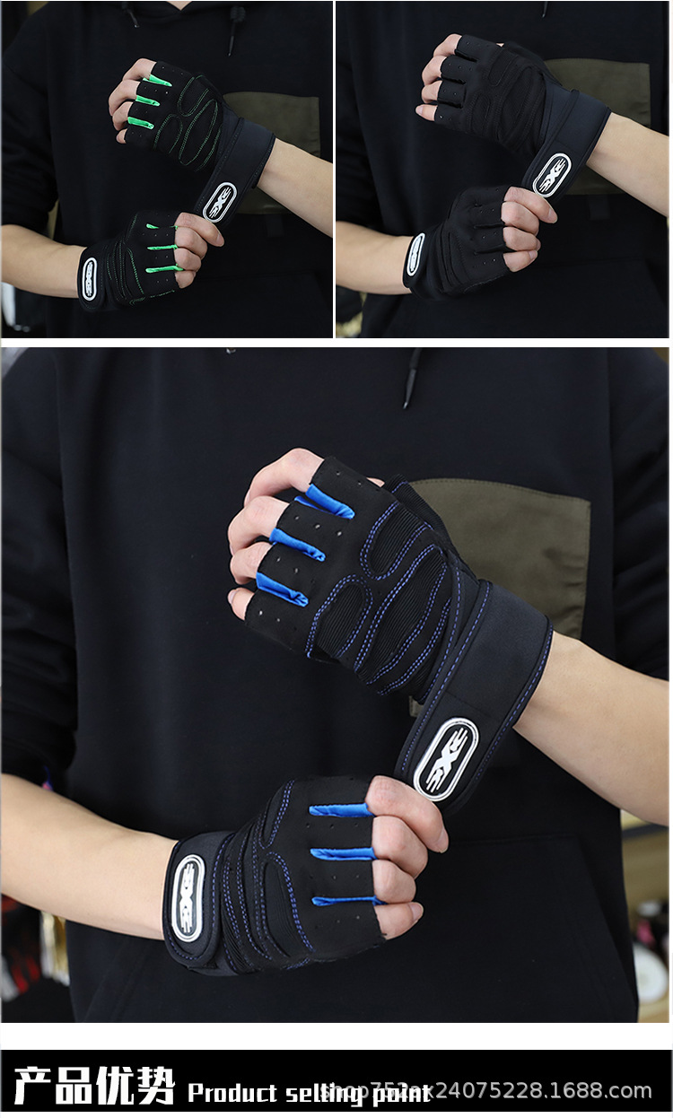 Xinji Manufacturer Women's Long Wristband Half-Finger Fitness Gloves Barbell Equipment Weightlifting Outdoor Sports Riding Gloves for Men