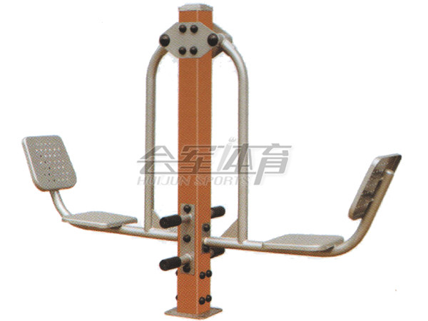 In the steel residential outdoor fitness equipment is sitting.